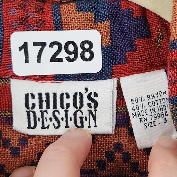 Chicos Shirt Womens XL Red Aztec Southwestern Button Front 90s Design Vintage - Picture 8 of 11